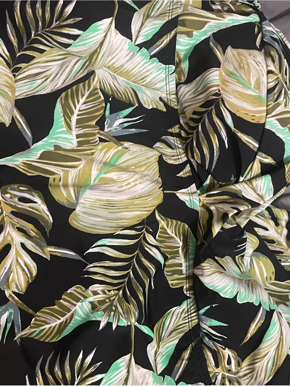 Avenue Black Tropical Leaf Strapless Swim Top with Green and Tan Accents - Picture 2 of 4